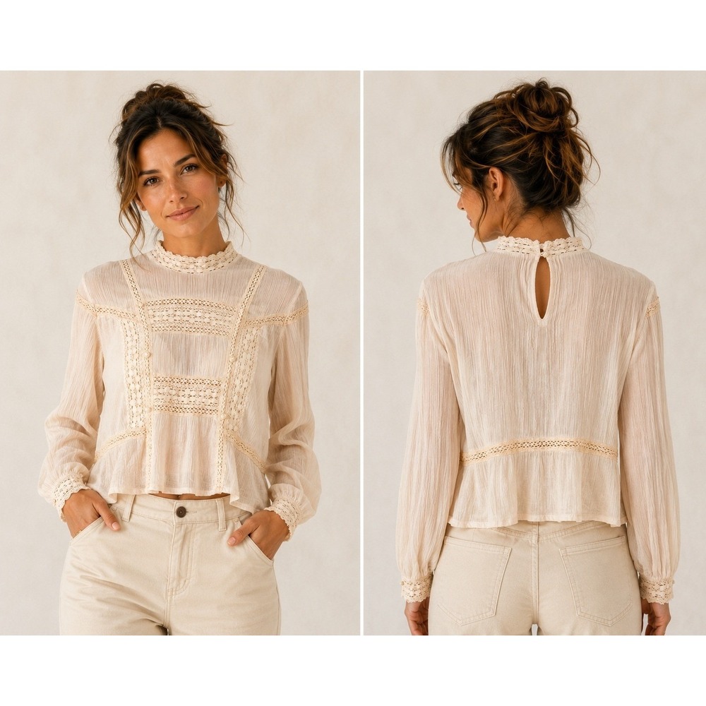 Louise Misha Tara Blouse Blush Pink Cotton Lace Boho Victorian Top French Brand